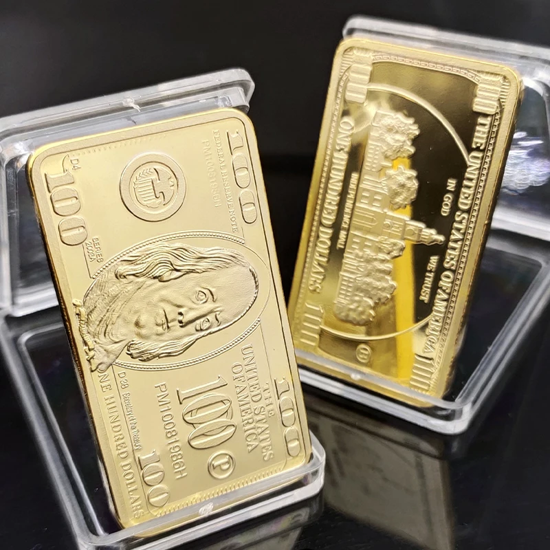 1 Stück USA 100 Dollar Bullion 24k Gold Bar American Metal Coin Golden Bars USD mit GIF Image