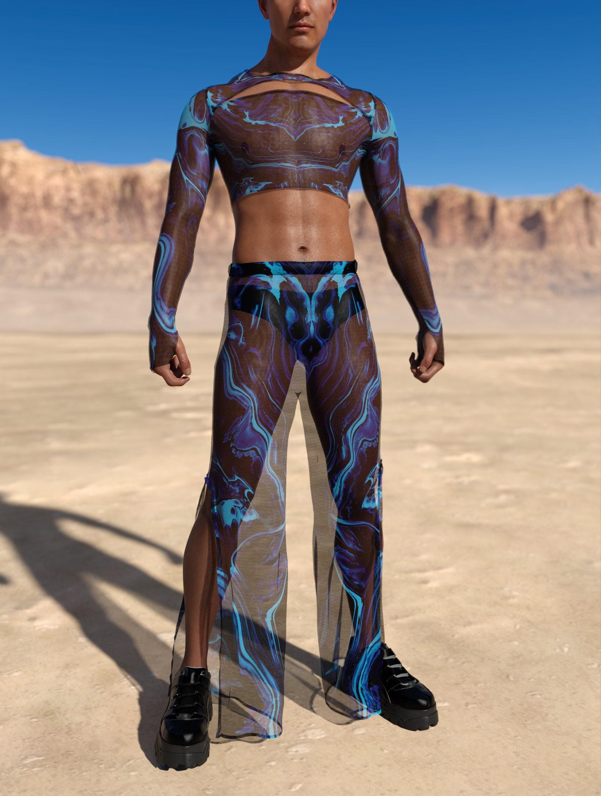 Top da uomo Performance, Top corto da uomo per festival, Top in rete da festival, Top trasparente da rave, Outfit EDM da uomo, Top da rave da uomo, To