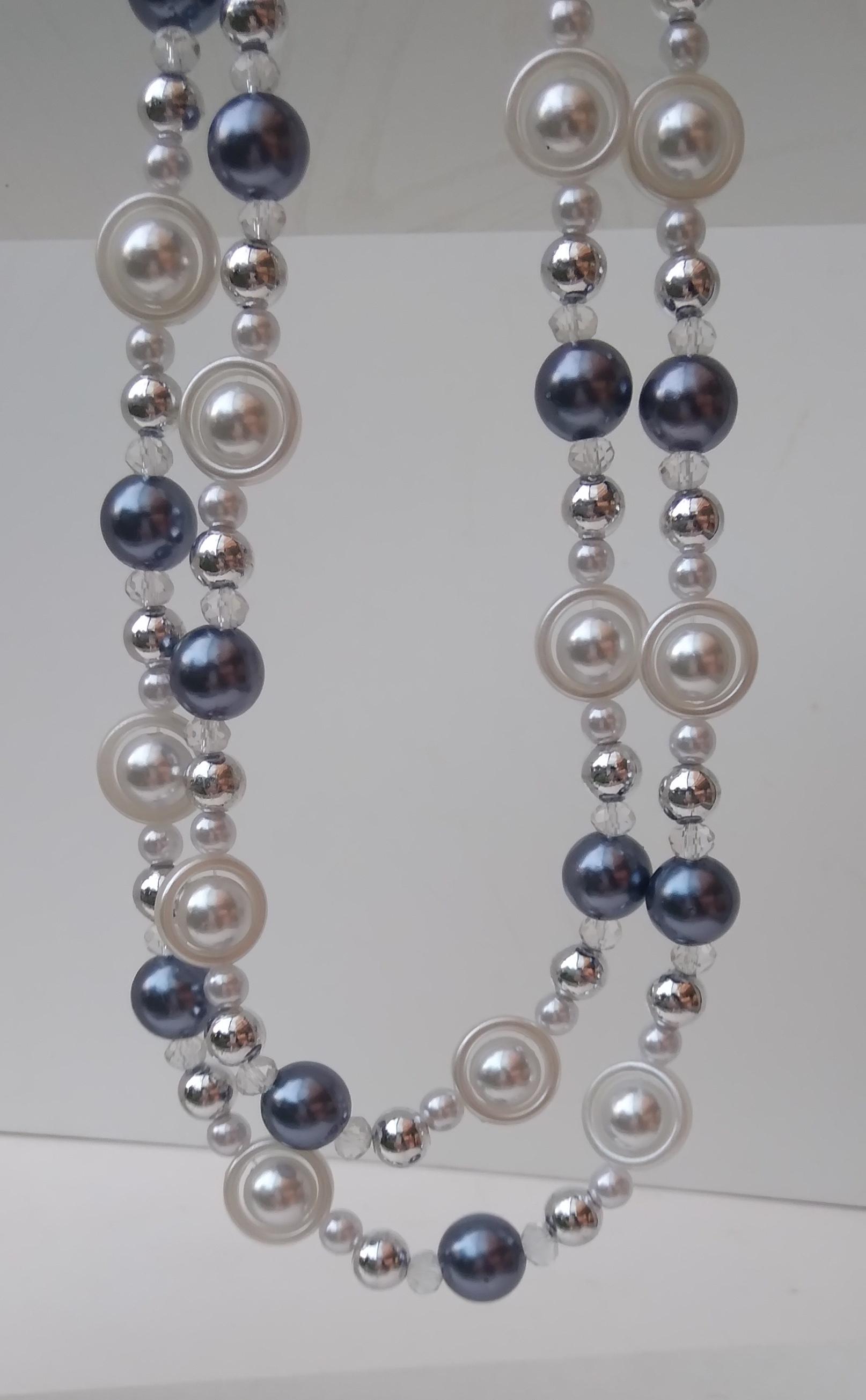 Collana di perline - Collana bianca e blu - Collana di perline avvolgenti - Collana doppia corta - Collana di perline - Collana di perline lunghe