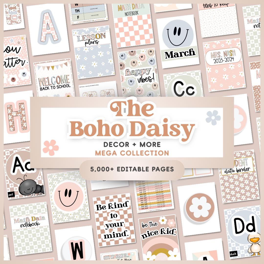 Pacchetto di decorazioni per l'aula Boho / Tema per l'aula Daisy / Decorazioni per l'aula Pastello / Tema per l'aula di decorazioni Neutre