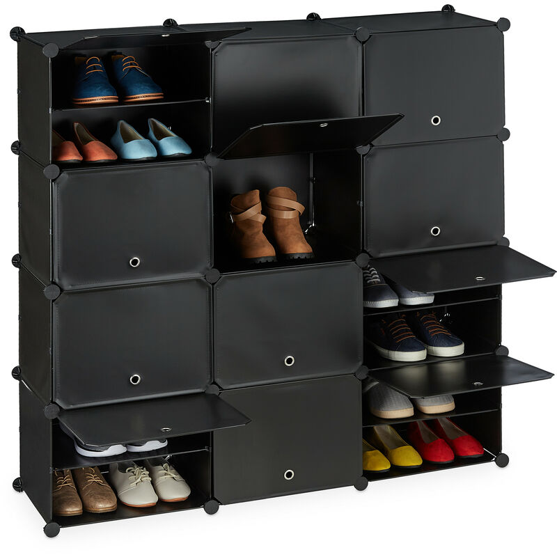 Relaxdays Scarpiera In Plastica, 24 Scomparti Chiusi Con Ante, Scaffale Porta Scarpe, Hxlxp: 125 X 125 X 31,5 Cm, Nero