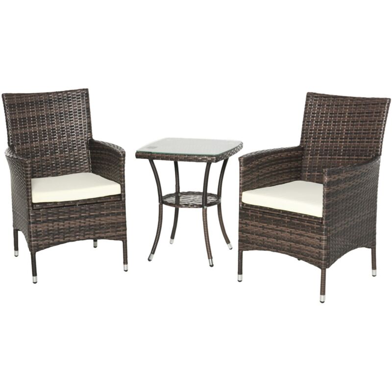 Easy Comfort - Easycomfort Set Mobili Da Giardino Rattan Set Arredamento Giardino 3pz Tavolo Con 2 Sedie Con Cuscini Marrone