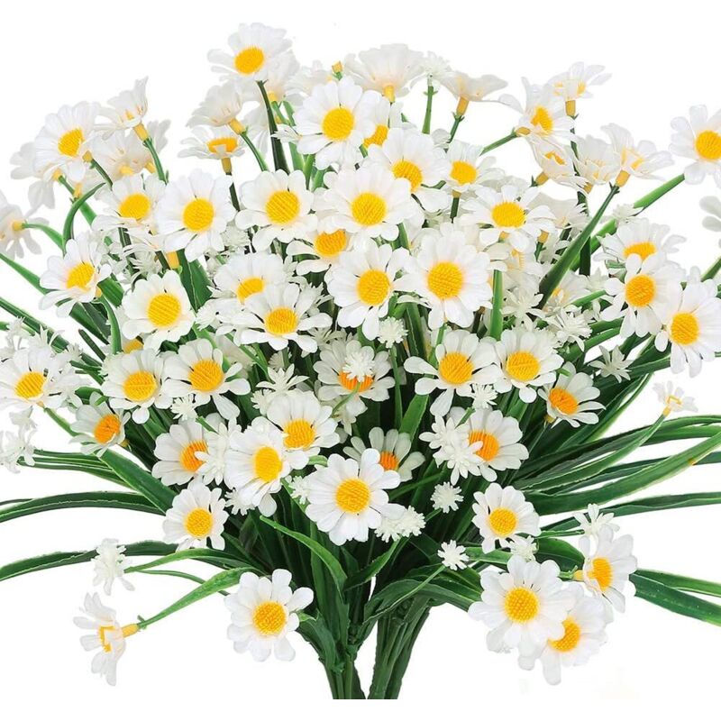 Minkurow Fiori Di Margherita Artificiali, 4 Pezzi Fiori Artificiali Arbusti Di Plastica Verdi Fiori Finti Fiori Artificiali Per Interni Ed Esterni (bianco)