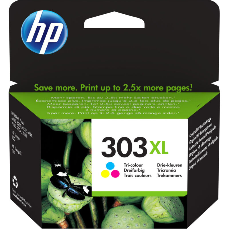 Hp 303xl T6n03ae 301 High Yield Tri Color Original Ink Cartridge Cartuccia D'Inchiostro 1 Pz Resa Elevata Xl Ciano Magenta Giallo
