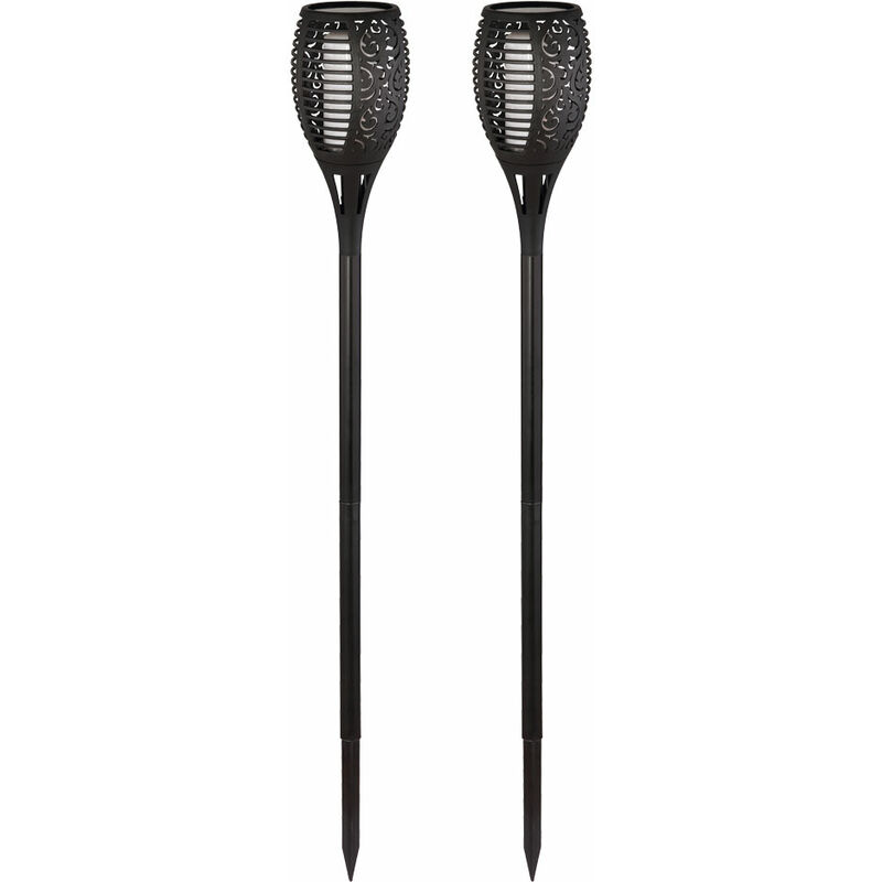 Torce Da Giardino Fiamma Solare 97,5 Cm Luci Solari Decorazione Da Giardino Lampade Solari Per Esterno Luce Fiamma, Effetto Fuoco, Plastica Nera, 54x Led Colore Luce Gialla, Pxh 12x97,5 Cm, Set Di 2