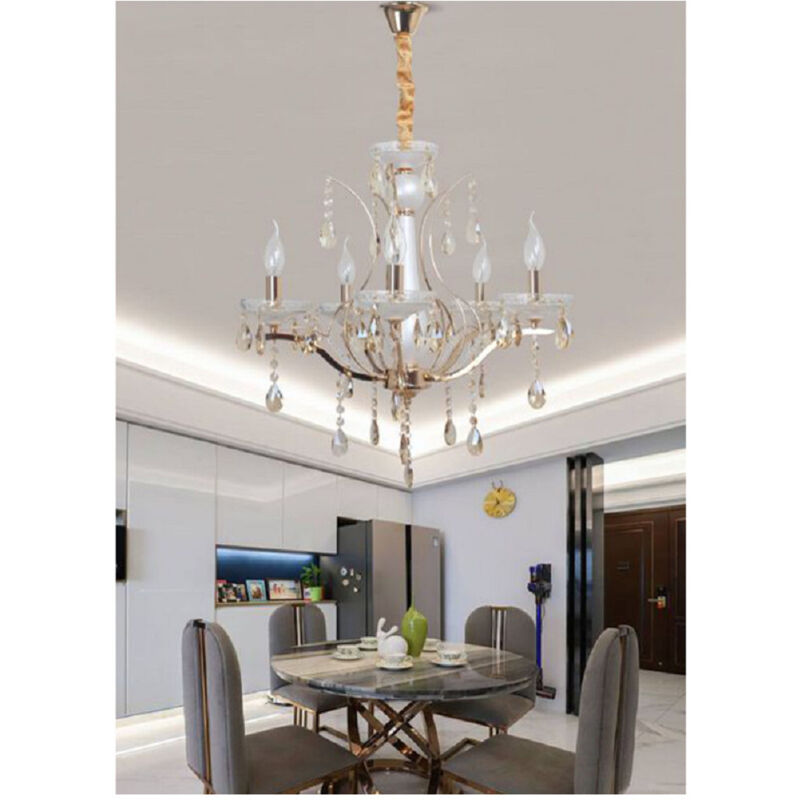 Lampadario Soffitto A Sospensione Classico 5 Bracci E14 Effetto Cristallo A60-5 - - Trade Shop Traesio