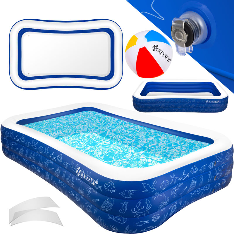 Kesser® Piscina Gonfiabile Piscina Familiare Per Bambini E Adulti Piscina Per Bambini A Misura Di Bambino Con Fori Di Drenaggio Blu, 2,4 Metri