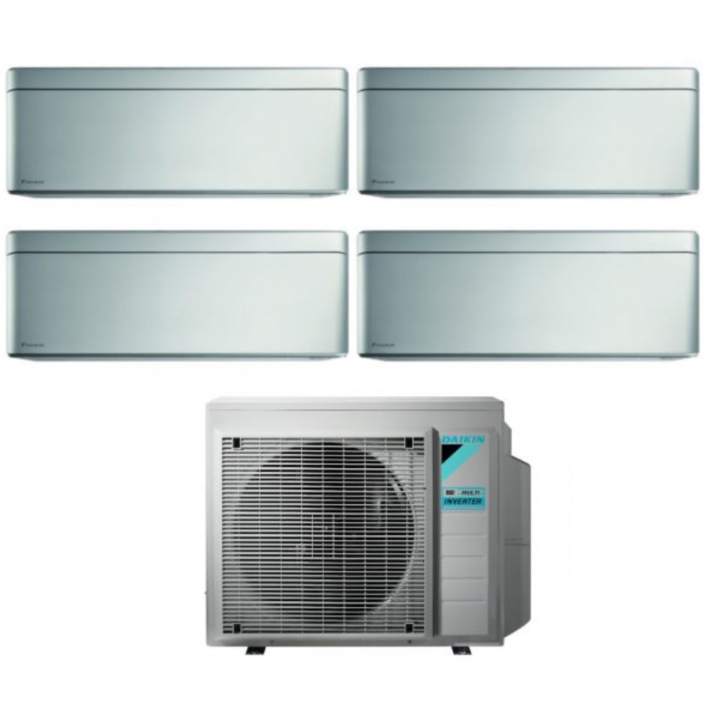 Daikin - Climatizzatore Condizionatore Bluevolution Quadri Split Inverter Serie Stylish Total Silver 9+9+9+9 Con 4mxm80n R-32 Wi-fi Integrato 9000+9000+9000+9000 Colore Grigio - Garanzia Italiana