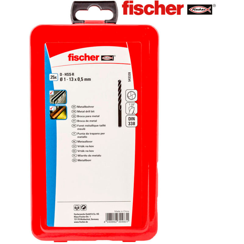 Fischer - Confezione 25 Punte Per Metallo Hss-r Din338 Ø1-13x0,5mm 543328