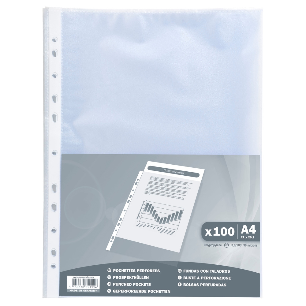 Exacompta Packung mit 100 Prospekthüllen aus PP 40µ, gekörnt - DIN A4 Image