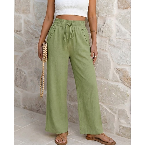 Damen Gerade Urlaub Basic Volle Länge Hohe Taille Einfach Bequem Mikroelastisch Täglich Dunkelblau Grasgrün Schwarz Rote Sommer Frühling Image