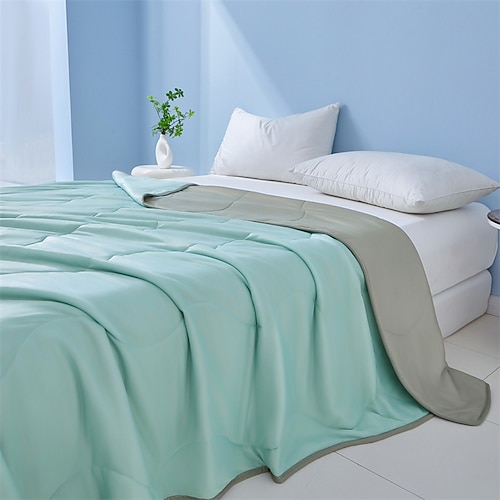 Kühlende Sommerdecke, leichte, atmungsaktive Steppdecke aus weicher Eisseide für Schlafzimmer und Heimtextilien Image