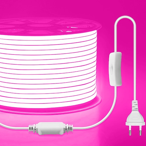 6,5–132 Fuß lange, wasserdichte COB-LED-Streifen für den Außenbereich – warmweißes, natürliches Licht, rotes, blaues, grünes, gelbes, pinkes und violettes Licht, mit 1,5 m langem Schaltkabel, 220 V Image