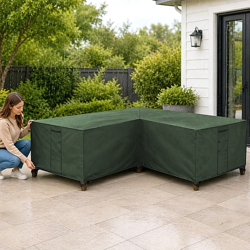 Gartenmöbelabdeckung, L-förmige Lounge-Abdeckung, wasserdichte Rattan-Sofaabdeckung, für Gartenmöbel, Sitzgruppen, Ecksofas, Ecklounge-Sets, Plane (270 x 270 x 90 cm, schwarz) Image