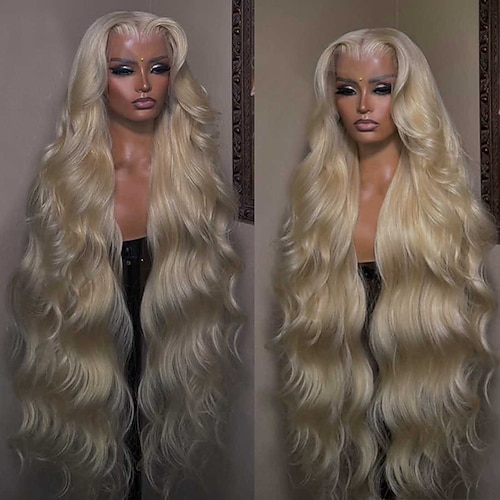 Echthaar 5x5 Verschluss 13x4 Spitzenfront Perücke Mittelscheitel Brasilianisches Haar Gewellt Blond Perücke 150% 180% Haardichte mit Babyhaaren Natürlicher Haaransatz 100% Unbehandelt Kleberfrei Mit Image