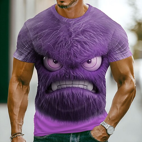 Herren Lustige Emotes T Shirt Kurzarm T-Shirt 3D-Druck Rundhalsausschnitt Hemd Mode Übertrieben Lässig Täglich Straße Blau Rote Violett Sommer Frühling Bekleidung S M L XL 2XL 3XL Image