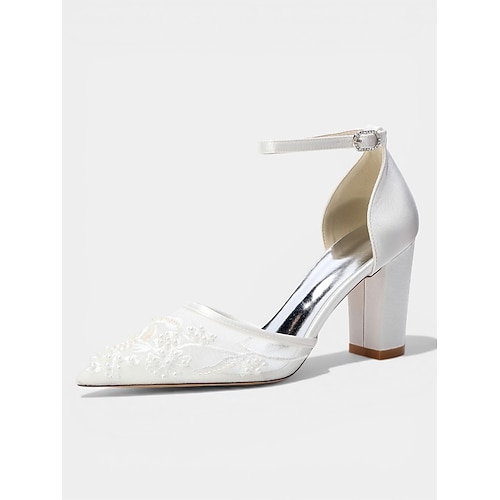 Champagnerfarbene, bestickte Pumps mit Blockabsatz für Damen – elegante Cocktailschuhe Image