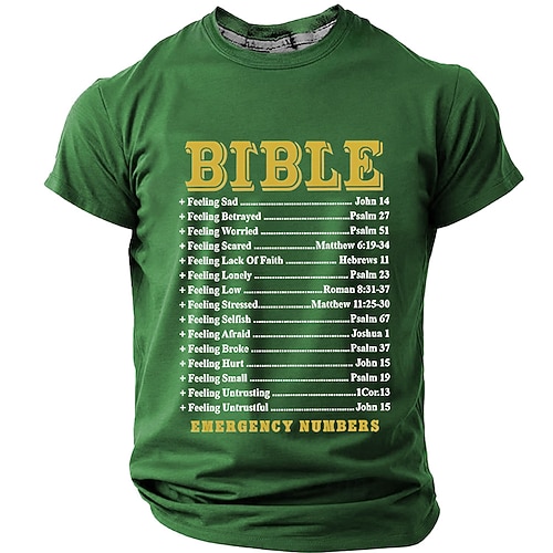 Herren-T-Shirt mit Bibelversen und Notrufnummern, christlichem Motiv, regulärer Passform, religiöser Inspiration, Designer-Kleidung, Größen S, M, L, XL, XXL, XXXL Image