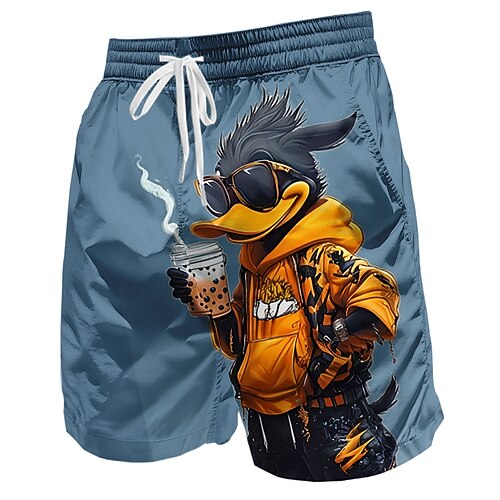 Herren Lustig Ente Comic-Tiere Badehosen Badeanzüge Badeshorts Boardshorts Mittlere Taille Hawaiianisch Streetwear Strand Seitentaschen Netzfutter Elastischer Kordelzug in der Taille Designer Image