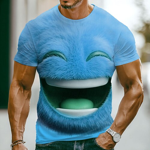 Herren Lustige Emotes T Shirt Kurzarm T-Shirt 3D-Druck Rundhalsausschnitt Hemd Mode Übertrieben Lässig Täglich Straße Blau Gelb Purpur Sommer Frühling Bekleidung S M L XL XXL XXXL