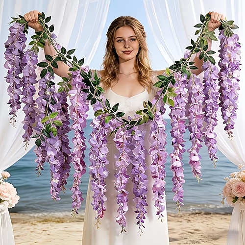 3-teiliger künstlicher Glyzinienblütenkranz, Frühlingsdeko, Valentinstags-Special, bogenförmiger künstlicher Frühlingsblumenkranz, geeignet für Zimmer, Partys, Zuhause, Hochzeiten, Image