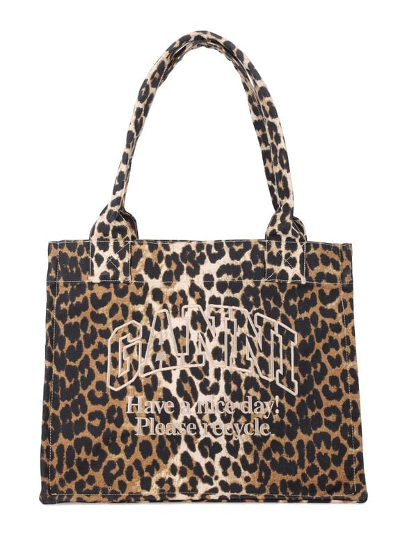 Leopard Large Canvas Tote - Black - Ganni Totes