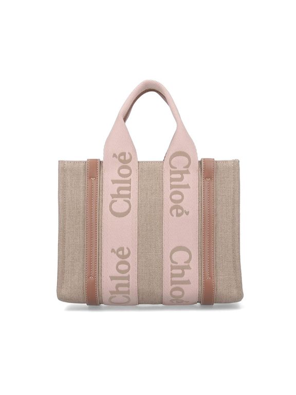 Woody Small Linen Tote Bag - Pink - Chloé Totes