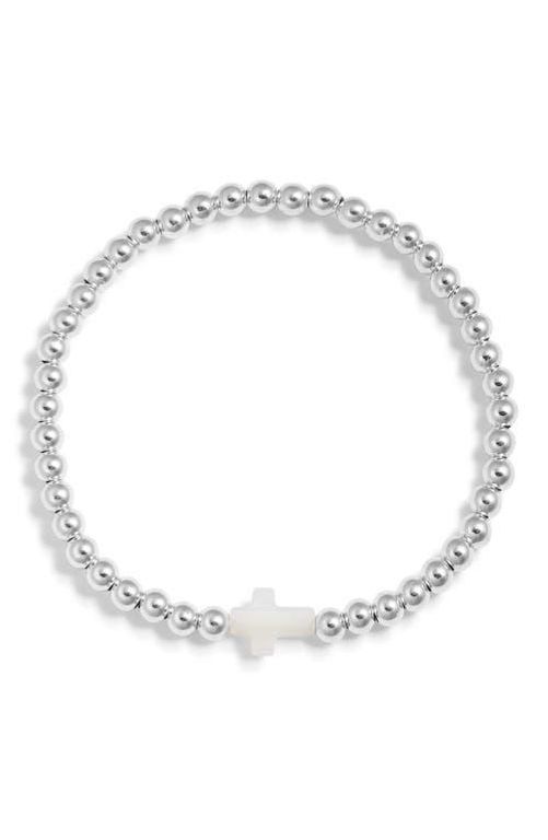 Cross Charm Bead Stretch Bracelet - White - Nashelle Bracelets