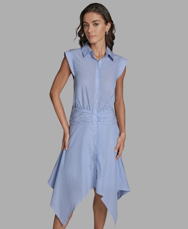Sleeveless Stripe Shirt Dress - Blue - BCBGMAXAZRIA Dresses