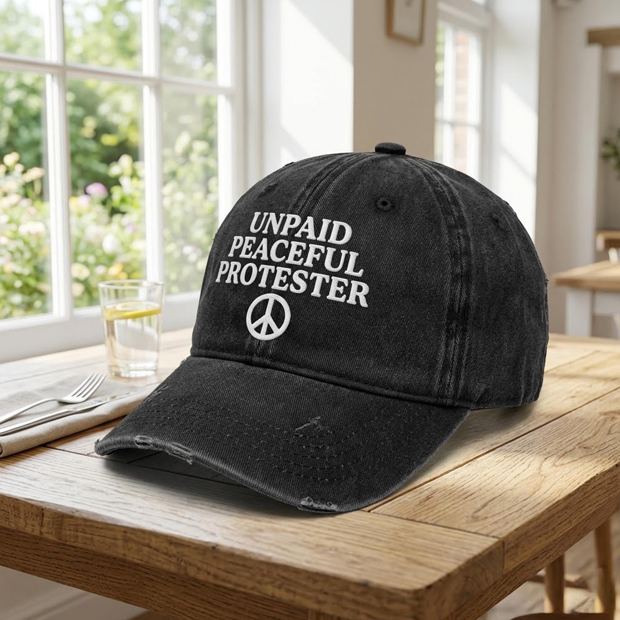 Cappello da manifestante pacifico non retribuito ricamato, cappello anti-Trump MAGA oligarchia, cappello di protesta personalizzato, cappello da papà