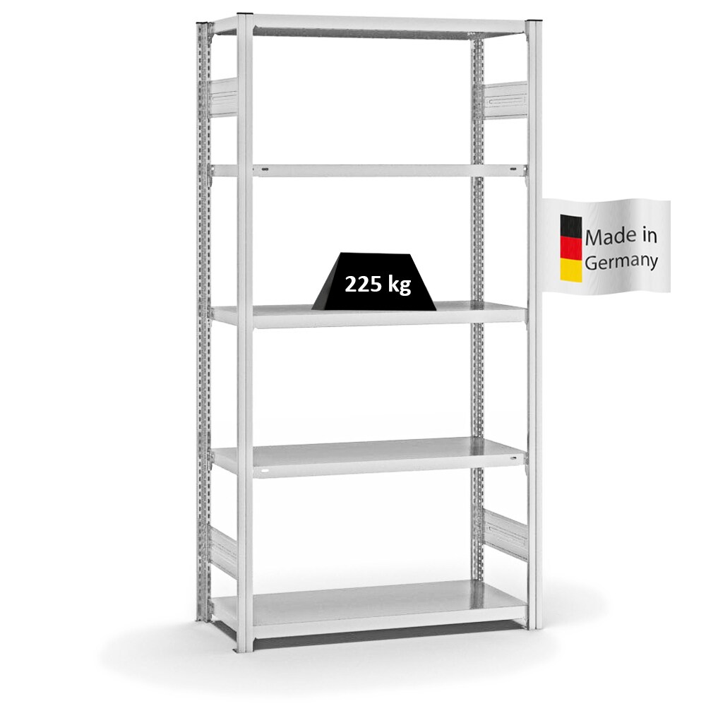 PROREGAL Fachbodenregal Stecksystem | Grundregal | HxBxT 200x100x40cm | 5 Ebenen | Fachlast 225 kg | Beidseitig nutzbar | Lichtgrau Image