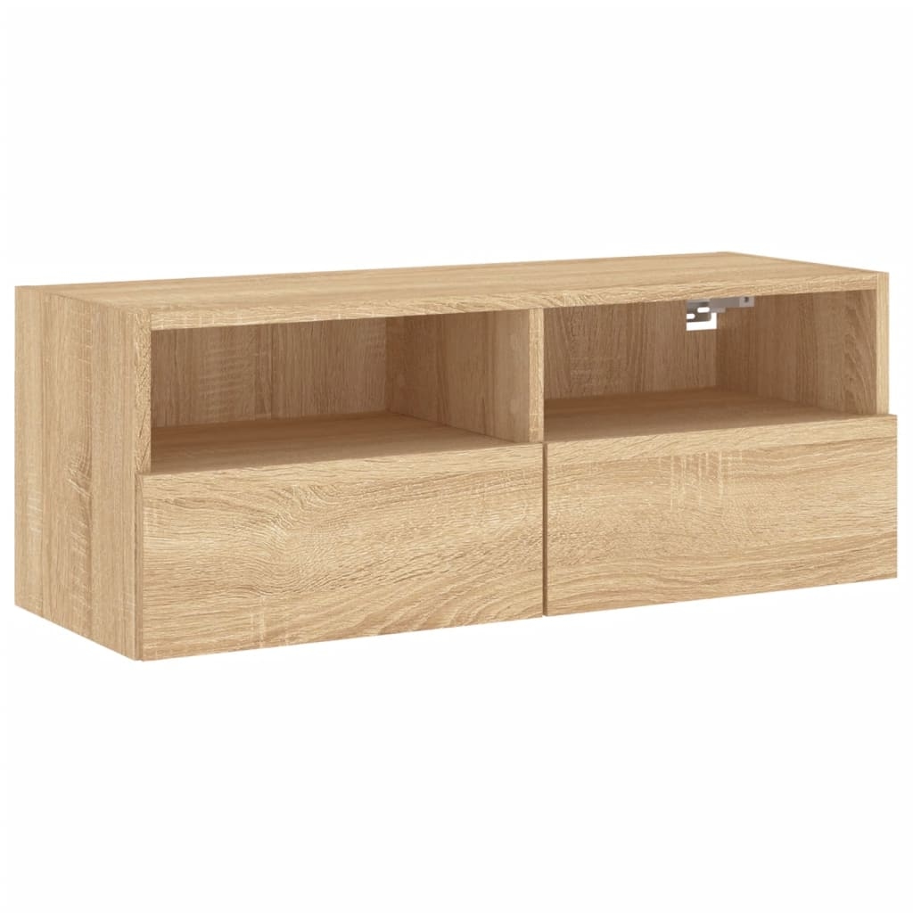 Helloshop26 - Multimedia-TV-Möbel TV-Regal TV-Sideboard Esszimmer Wohnzimmer Schlafzimmer Wandmontage Sonoma-Eiche 80 x 30 x 30 cm 02_0028164 Image