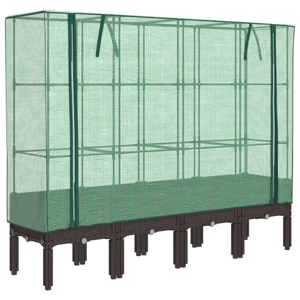 Helloshop26 - Hochbeet/Pflanzkasten mit Abdeckung in Rattanoptik 160 x 40 x 140 cm Braun 02_0038757 Image