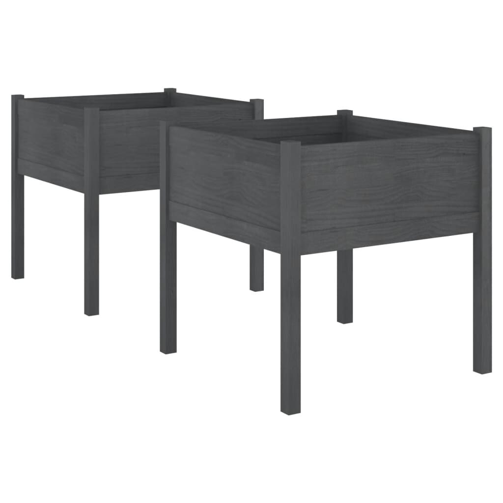Helloshop26 - Hochbeet-Pflanzkasten für Pflanzen Blumen Garten Terrasse 2er-Set 70 x 70 x 70 cm massives Kiefernholz grau 02_0039004 Image