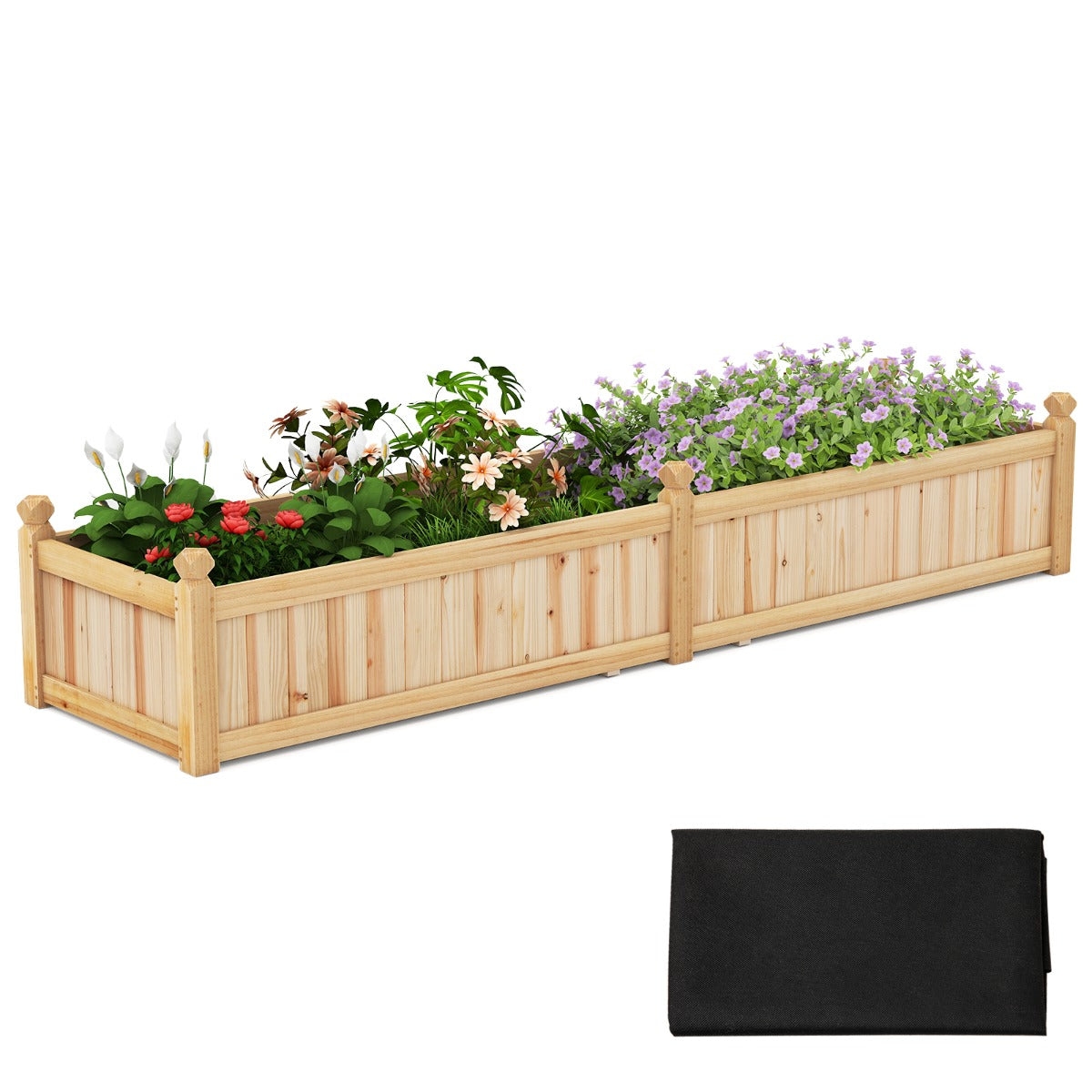 Helloshop26 - Rechteckiges Hochbeet 227 x 59,5 x 40 cm mit herausnehmbarer Folie und Drainagesystem rustikaler Stil Naturholz 20_0010469 Image