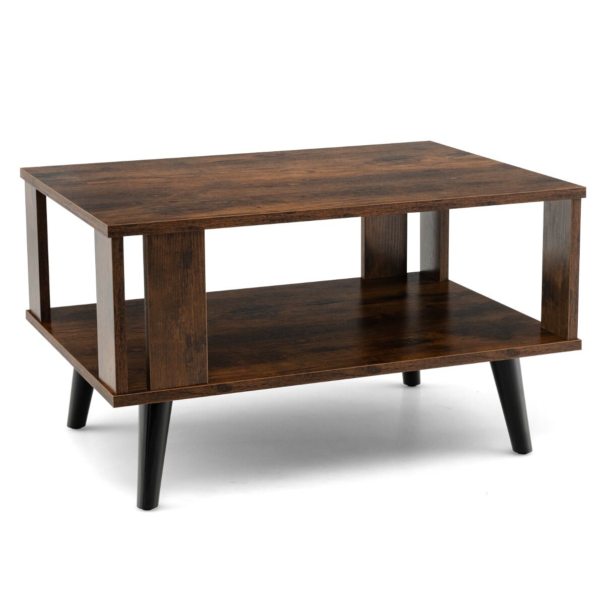 Helloshop26 - Rechteckiger Couchtisch mit 2 Ablagen 70 x 50 x 41 cm mit offenem Stauraum Industriestil braunes Holz 20_0020559 Image