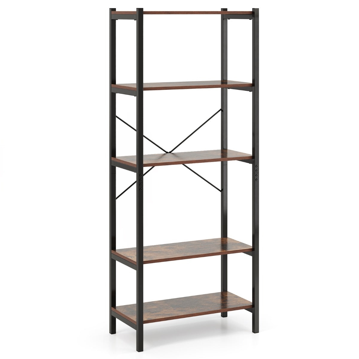 Helloshop26 - 5-stöckiges Bücherregal 66 x 34 x 161 cm großer Stauraum verstärkte Sicherheitsausstattung rustikales Design aus Holz 20_0010731 Image