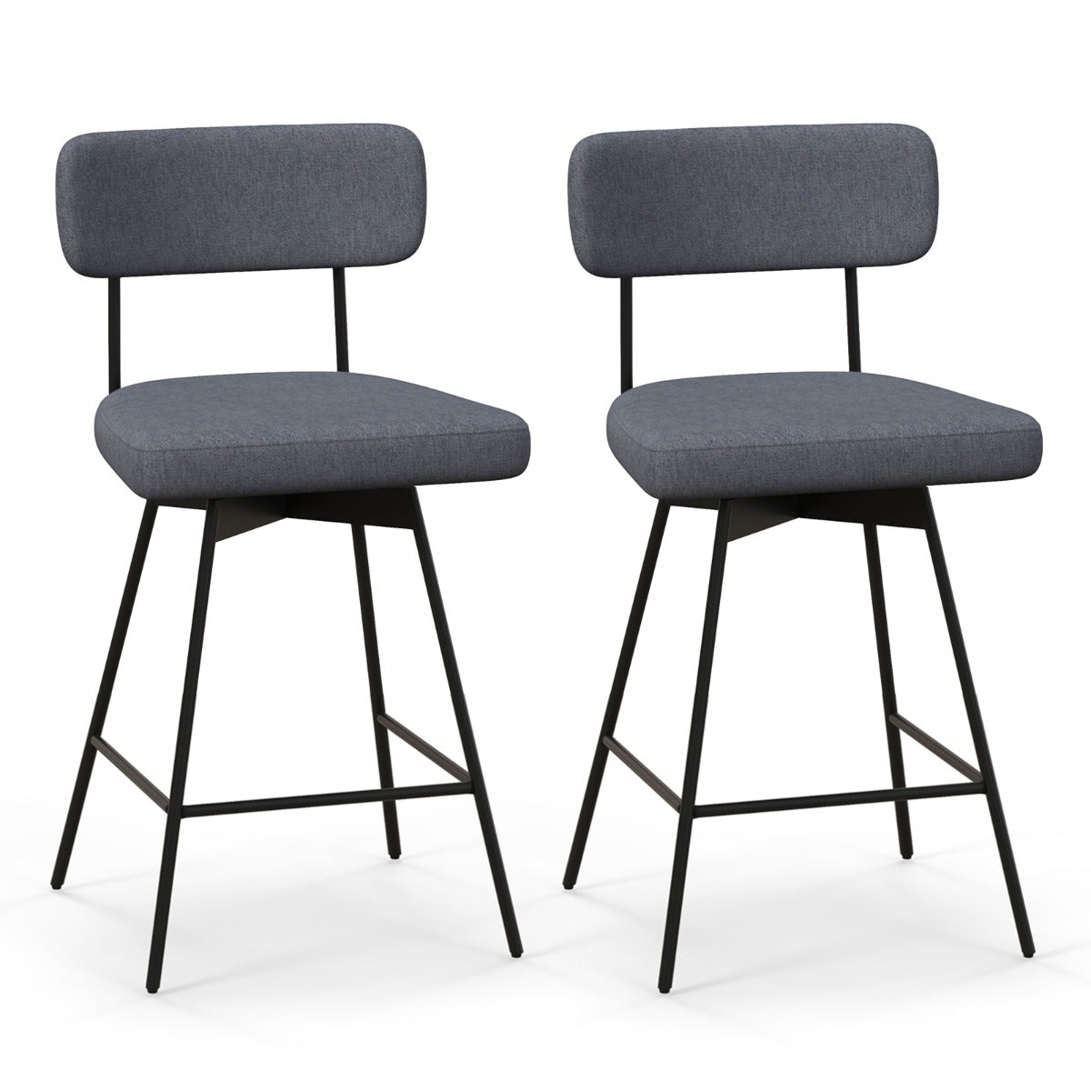 Helloshop26 - Set aus 2 drehbaren Barhockern 63,5 cm bequem gepolsterter Sitz modernes Design in grauem Leinenstoff 20_0012533 Image
