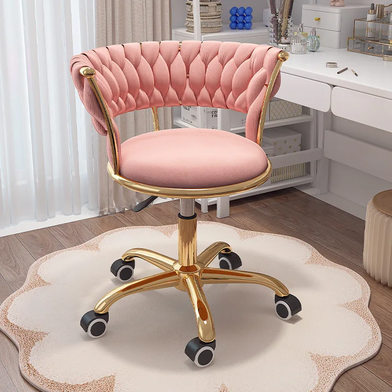 Eleganter Drehbarer Computerstuhl Verstellbarer Hocker für Mädchenzimmer Nagelstudio Schminktisch