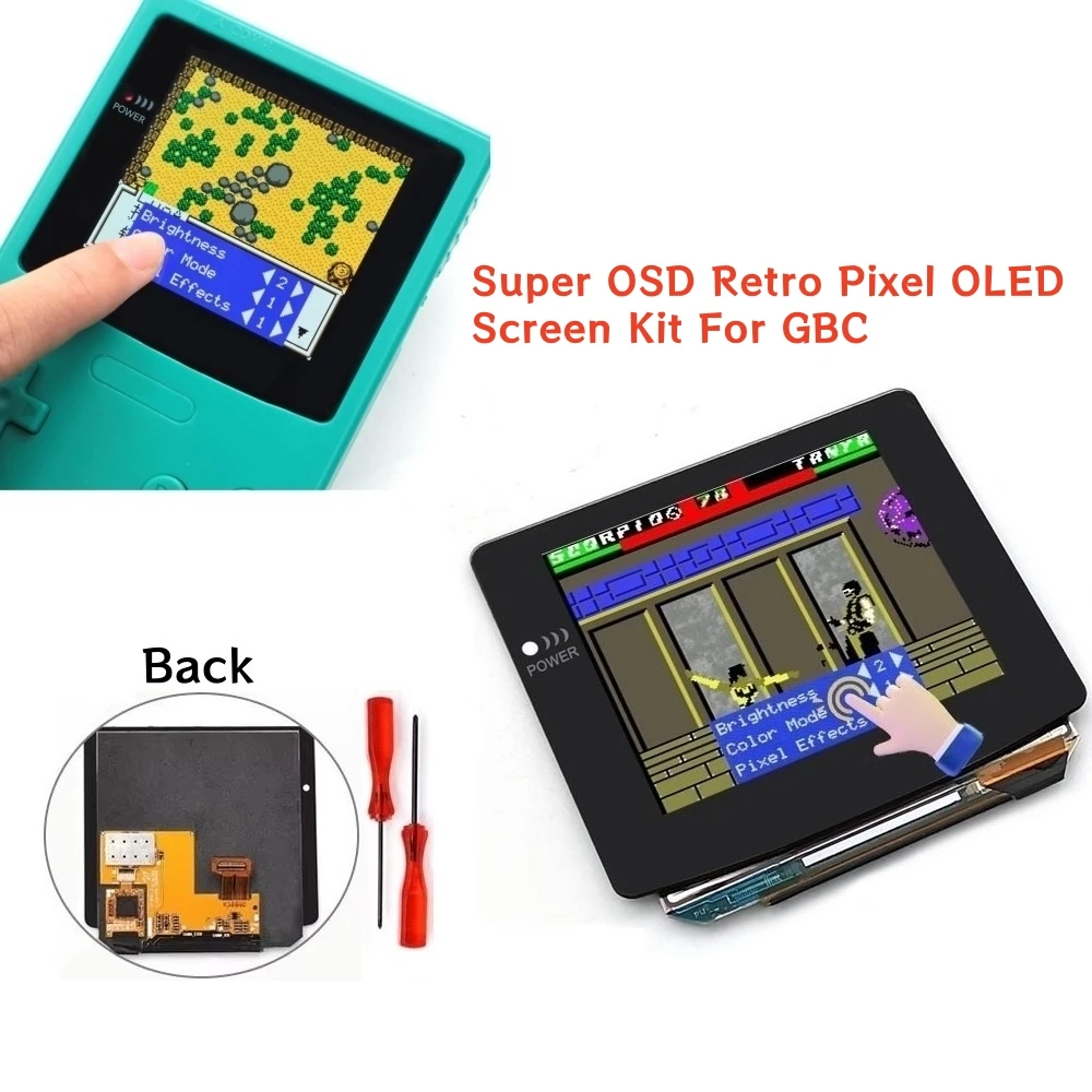 Hispeedido OLED-Bildschirm für GBC, laminiertes Touchscreen-AMOLED-Display, OSD RETRO PIXEL FRM, Ein/Aus-LCD-Kit für Game Boy Color Image