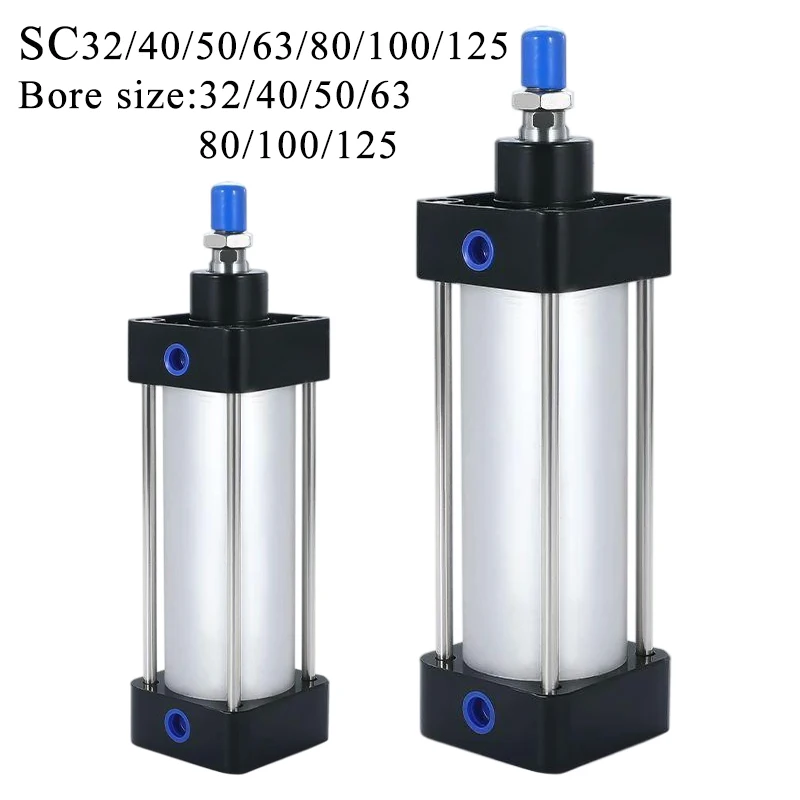 SC Standard Pneumatischer Zylinder Kolbenbohrung 32/40/50/63/80/100/125mm Hub 25-1000 Doppeltwirkender Aluminiumlegierungs-Kolbenantrieb Image