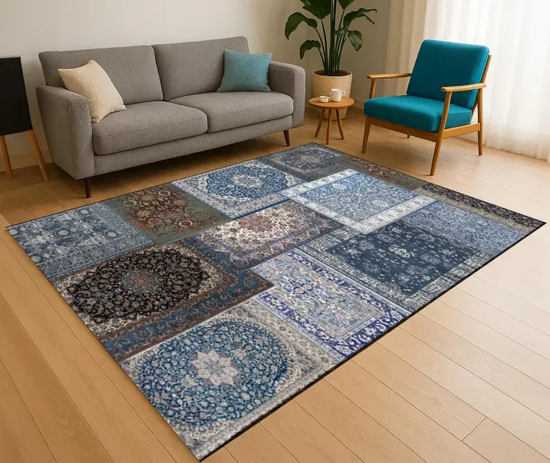 Vintage Türkischer Teppich 2D-Gedrucktes Orientalisches Design Traditioneller Teppich Rutschfester Einzigartiger Flächenteppich Ethnische Kultur Teppich Image