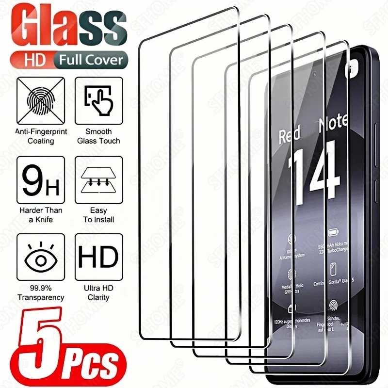 5 Stück gehärtetes Glas Displayschutzfolie für Xiaomi Redmi 10 10A 10C 12 12C 13 13C 14 14C Note 10 11 12 13 Pro Glasschutzfolie Image