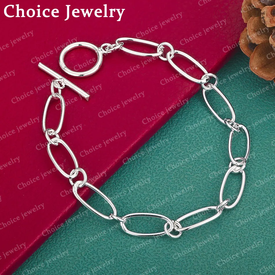 925 Sterling Silber einfaches kreisförmiges Ringkettenarmband für Damen, modisch, Party-Charm, elegante Accessoires, Schmuck, Geschenke Image