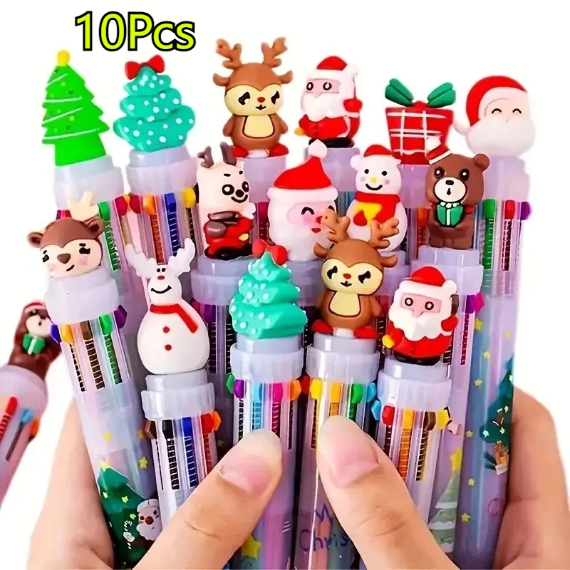 10 Stück zufällige Weihnachts-Kugelschreiber, niedlicher Weihnachtsmann, mehrfarbige Markierungsstifte für Kinder, Schreibwaren, Geschenk Image
