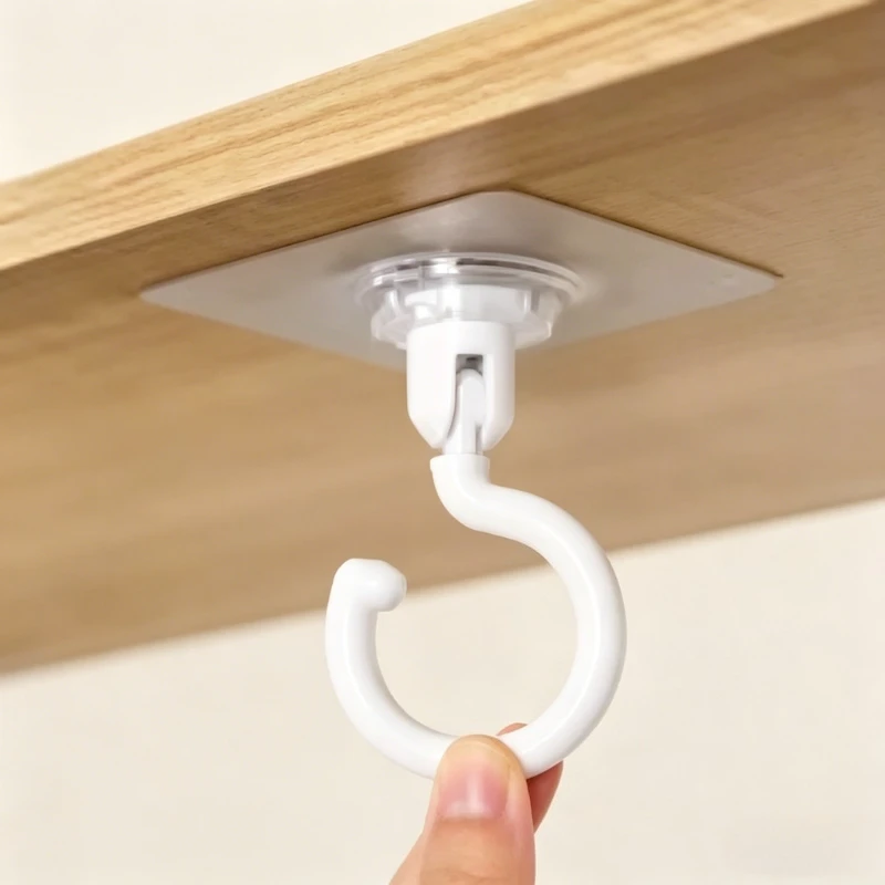 Stark klebend 360 ° Drehbarer Haken Wand- und Deckenmontage Selbstklebender Haken Haushalt Küche Bad Aufhängevorrichtung Türhaken für Mäntel
