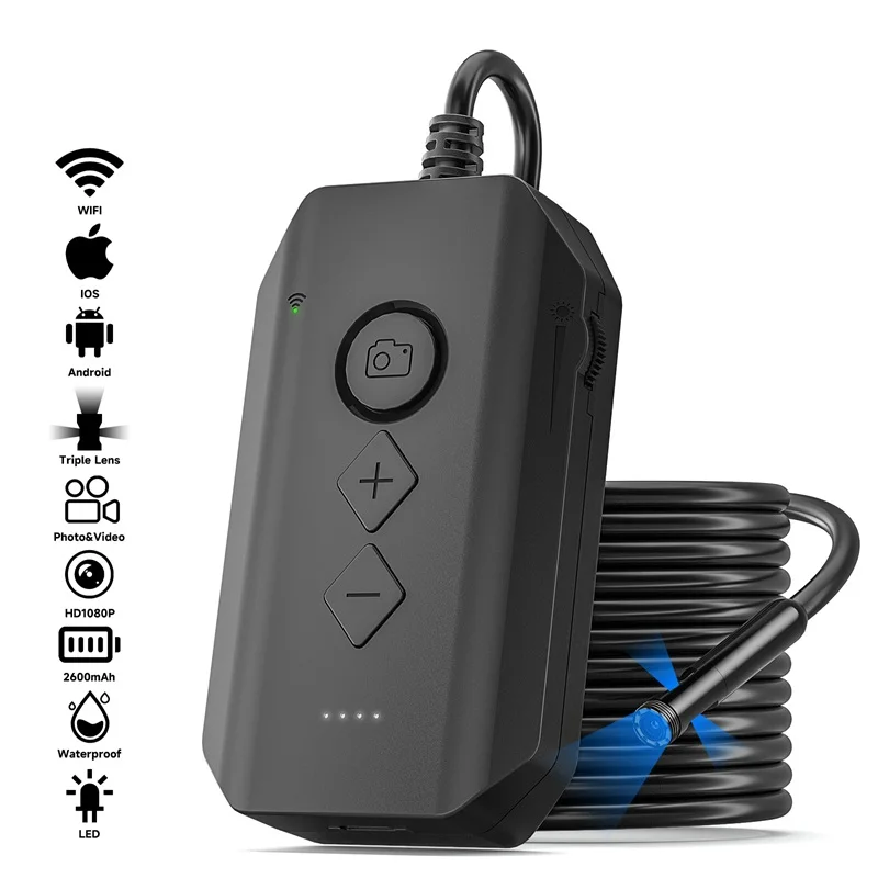 WIFI Endoscope HD1080P Single Dual Triple Camera LEDs Pipe Inspection Borescope Video Probe Waterproof Plumbing Camera 2600mAh Image