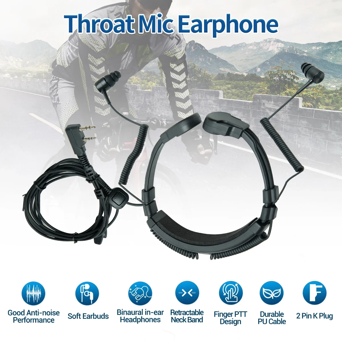 Baofeng 2 Pin PTT Einstellbare Throat Mic Walkie-Talkie Headset Finger Für Kenwood Baofeng UV 5R UV 82 AR-152 Zwei-weg Radio Image