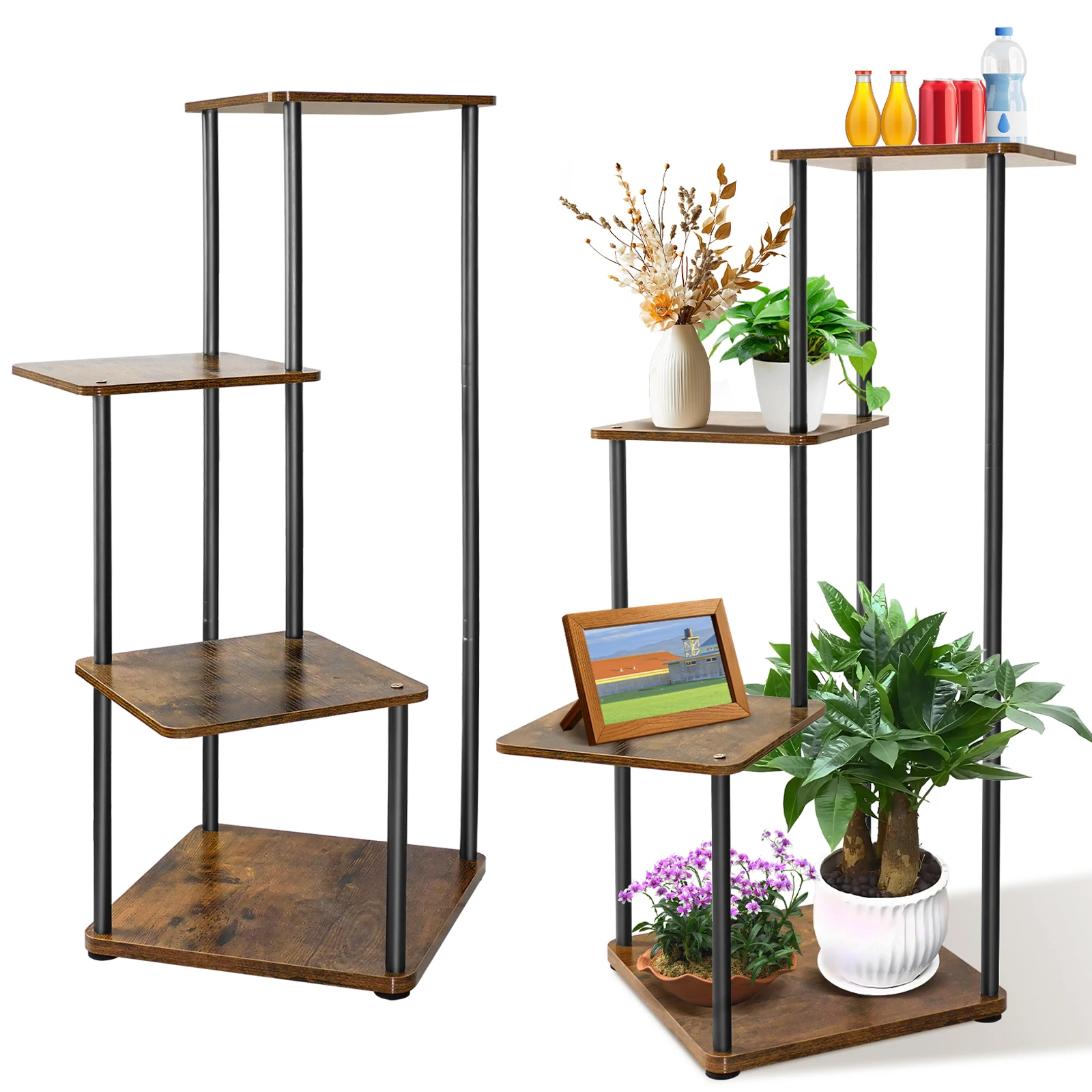4-stufiger kleiner Blumentopfständer aus Metall, Leiterhalter, Regal, Präsentationsständer für drinnen und draußen Image