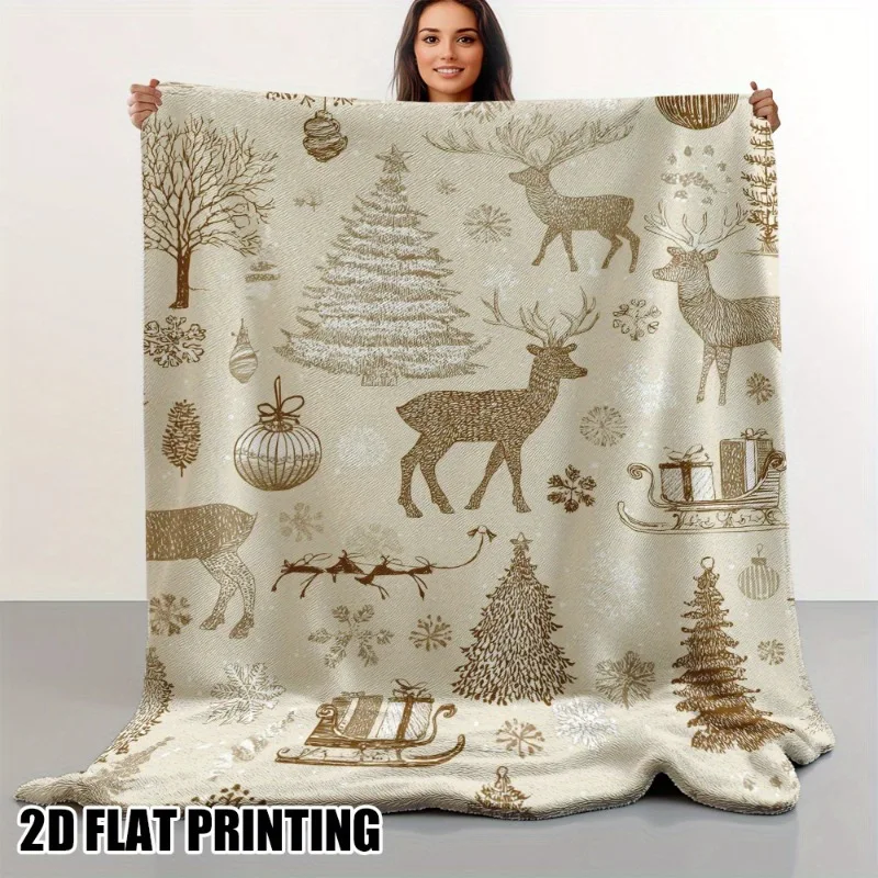 [Ultraweiche Weihnachtsdecke] 1 Stück ultraweiche Luxus-Flanell-Weihnachtsdecke – Vintage-Winterszenen mit Rentier Image